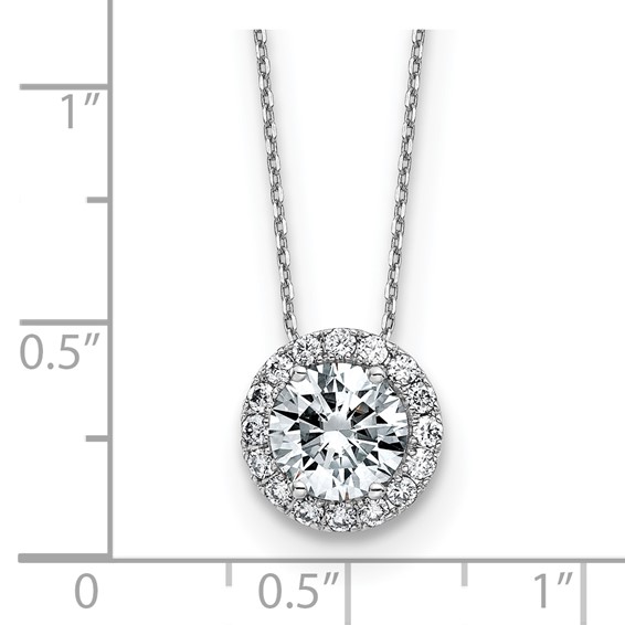 14k White Gold Round Halo Necklace D E F Pure Light Moissanite