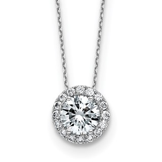 14k White Gold Round Halo Necklace D E F Pure Light Moissanite