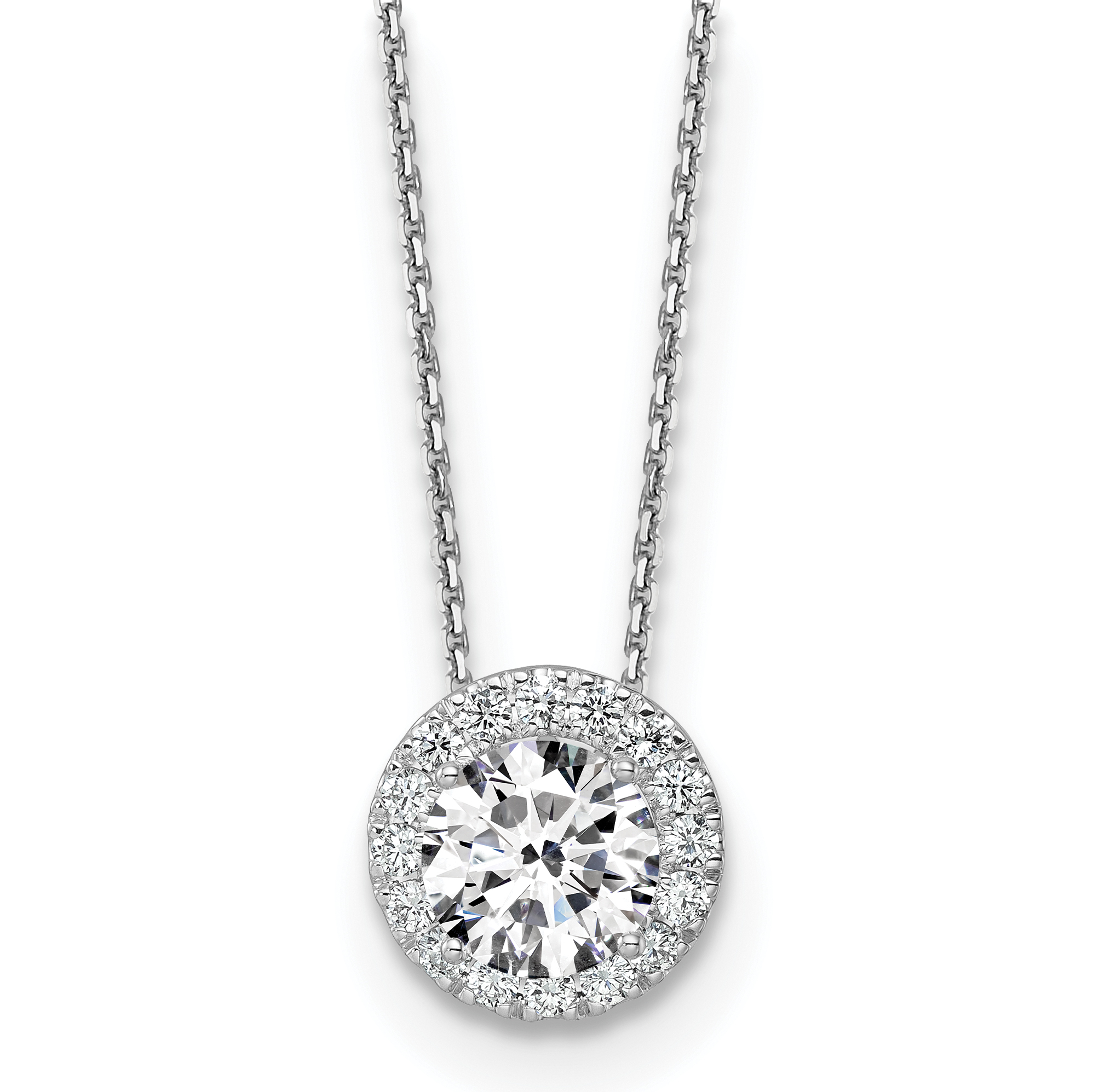 14k White Gold 2 1/2 carat Certified Lab Grown Diamond VS/SI+ G+ Complete 18 inch Halo Pendant Necklace (PM4452-200C-WLG-18)