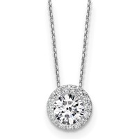 14K White Gold 2.50 Carat Certified Lab Grown Diamond VS SI+ G+ Complete Halo Pendant Necklace, 18" view 1