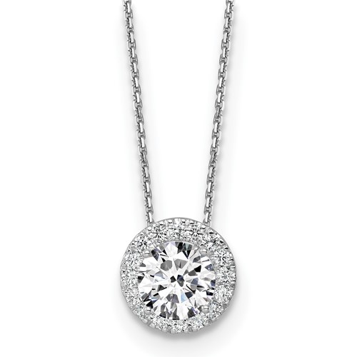 14K White Gold 2.50 Carat Certified Lab Grown Diamond VS SI+ G+ Complete Halo Pendant Necklace - 18in