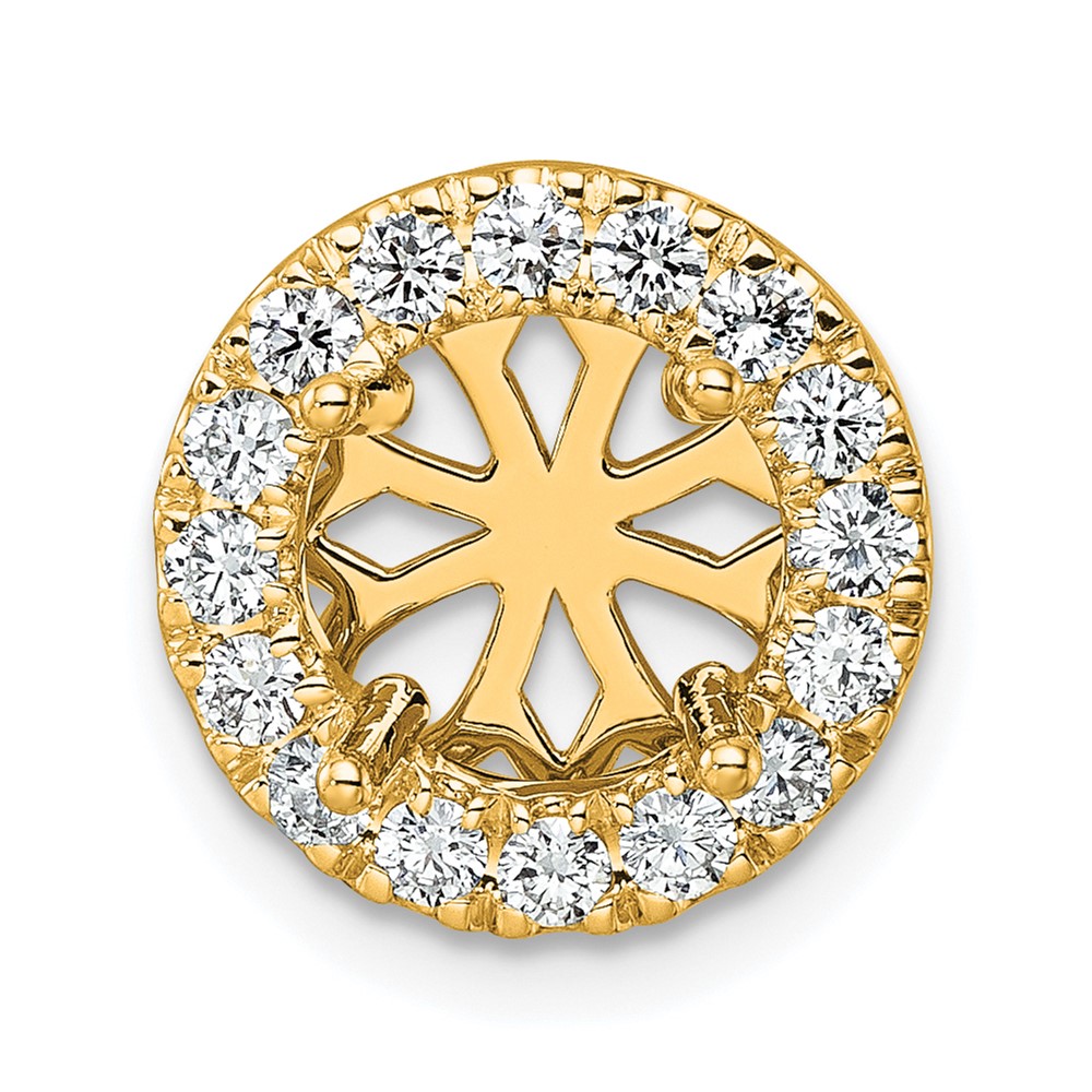 14K Yellow Gold 0.50 Carat Lab Grown Diamond VS SI+ G+ Semi Mount 8.2mm Center Round Halo Chain Slide Pendant