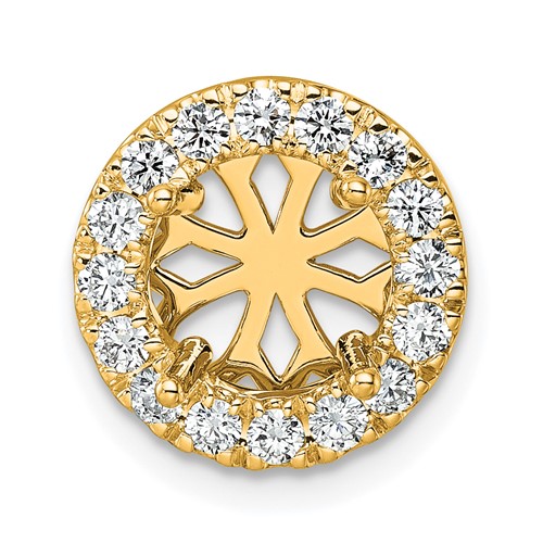 14K Yellow Gold 0.50 Carat Lab Grown Diamond VS SI+ G+ Semi Mount 8.2mm Center Round Halo Chain Slide Pendant