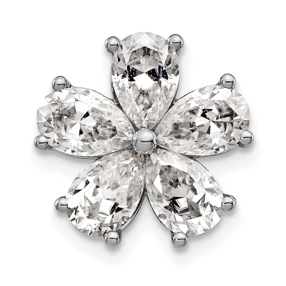 14K White Gold 2 Carat Lab Grown Diamond VS+ F+ Complete Flower Chain Slide Pendant