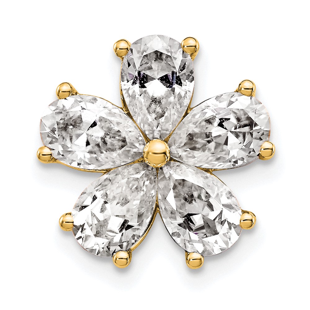 14K Yellow Gold 2 Carat Lab Grown Diamond VS+ F+ Complete Flower Chain Slide Pendant