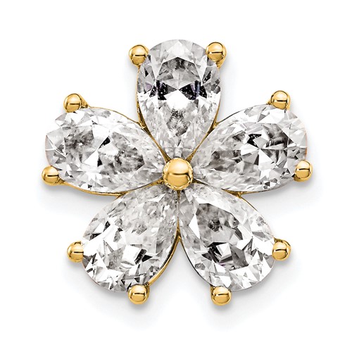 14K Yellow Gold 2 Carat Lab Grown Diamond VS+ F+ Complete Flower Chain Slide Pendant