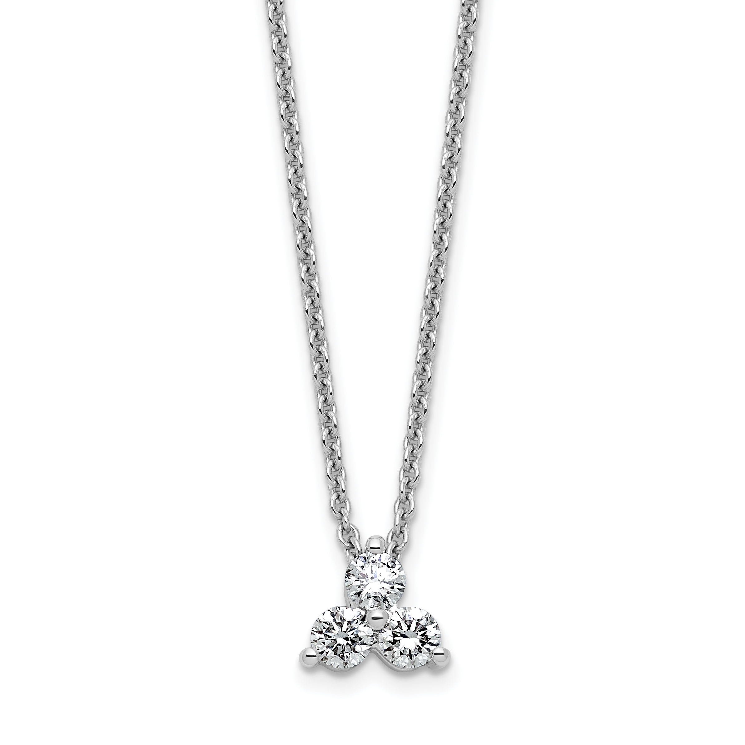 True Origin 14K White Gold 1/4 carat Lab Grown Diamond VS  D E F Three Stone 18 inch Necklace (PM4677-025-WLD)