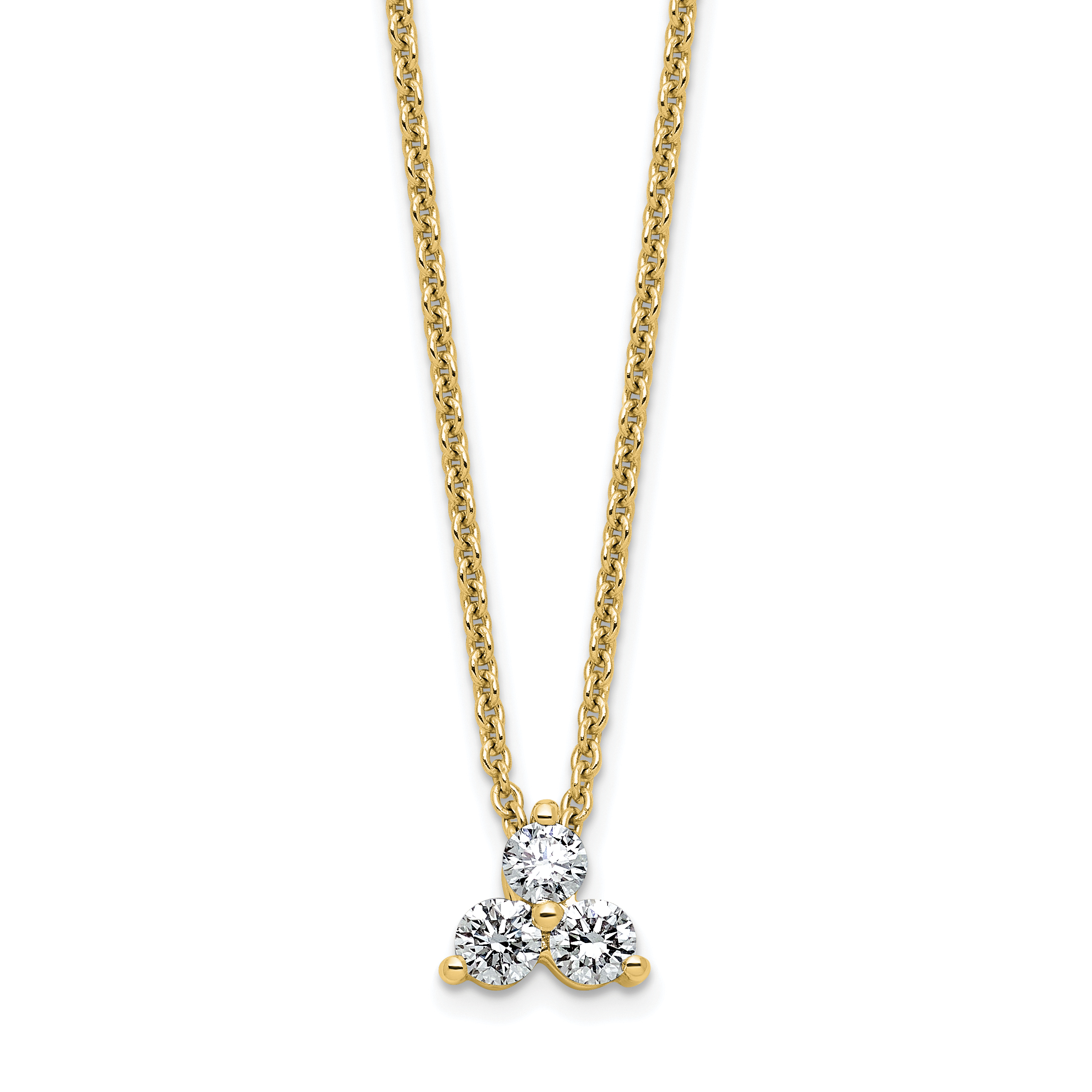 True Origin 14K 1/4 carat Lab Grown Diamond VS  D E F Three Stone 18 inch Necklace (PM4677-025-YLD)