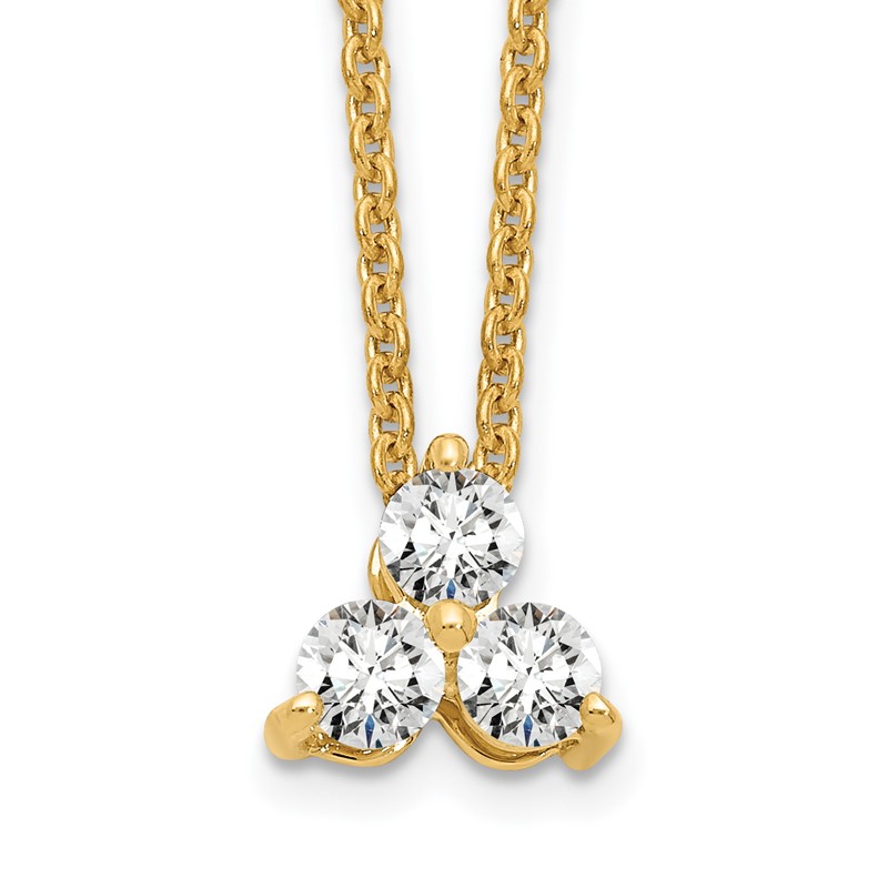True Origin 14K 1/4 carat Lab Grown Diamond VS  D E F Three Stone 18 inch Necklace