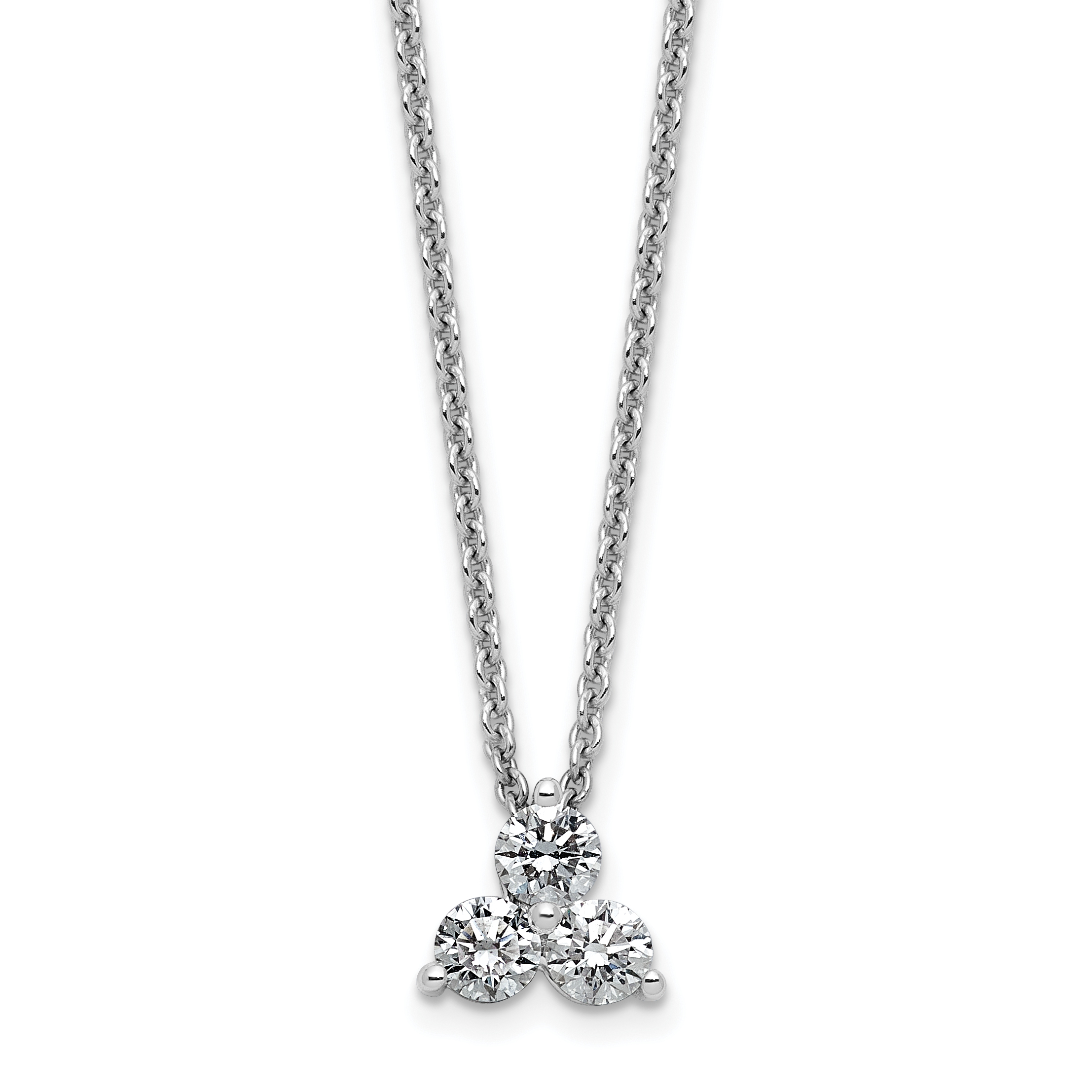 True Origin 14K White Gold 3/8 carat Lab Grown Diamond VS  D E F Three Stone 18 inch Necklace (PM4677-038-WLD)