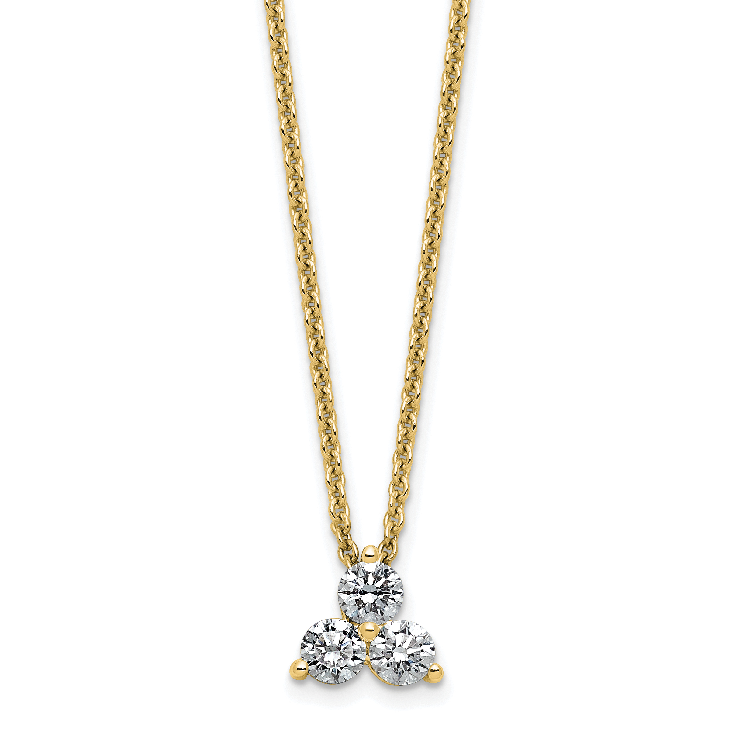 True Origin 14K 3/8 carat Lab Grown Diamond VS  D E F Three Stone 18 inch Necklace (PM4677-038-YLD)