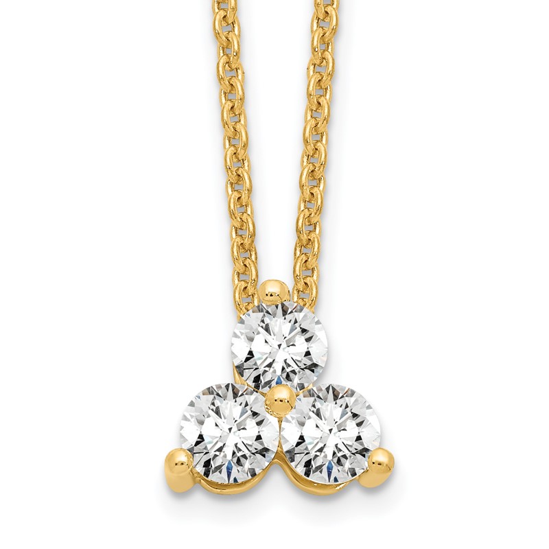 True Origin 14K 3/8 carat Lab Grown Diamond VS  D E F Three Stone 18 inch Necklace