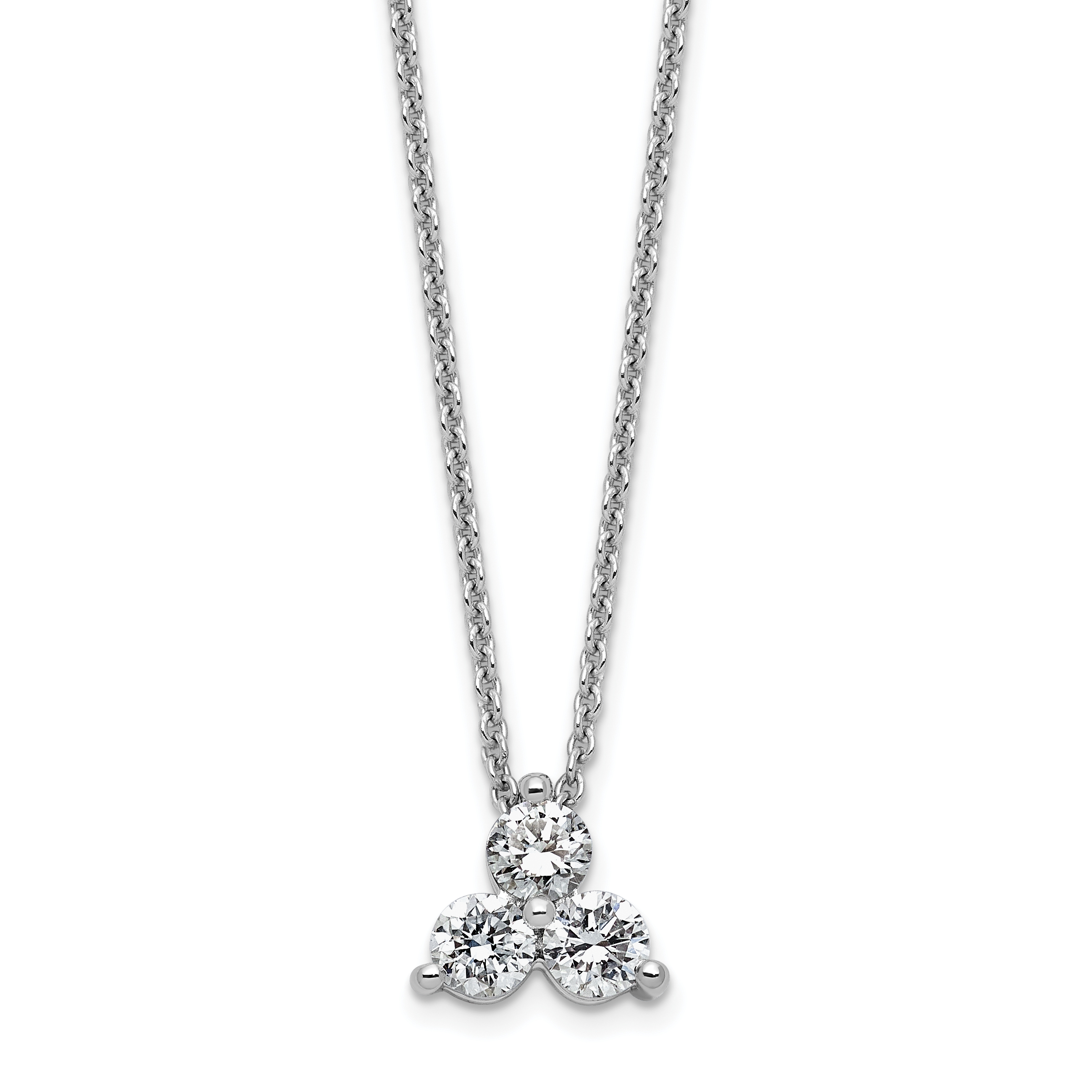 True Origin 14K White Gold 1/2 carat Lab Grown Diamond VS  D E F Three Stone 18 inch Necklace (PM4677-050-WLD)