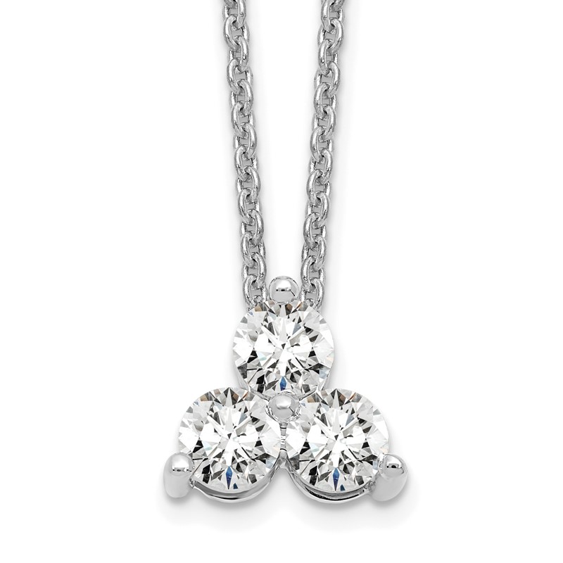 True Origin 14K White Gold 1/2 carat Lab Grown Diamond VS  D E F Three Stone 18 inch Necklace