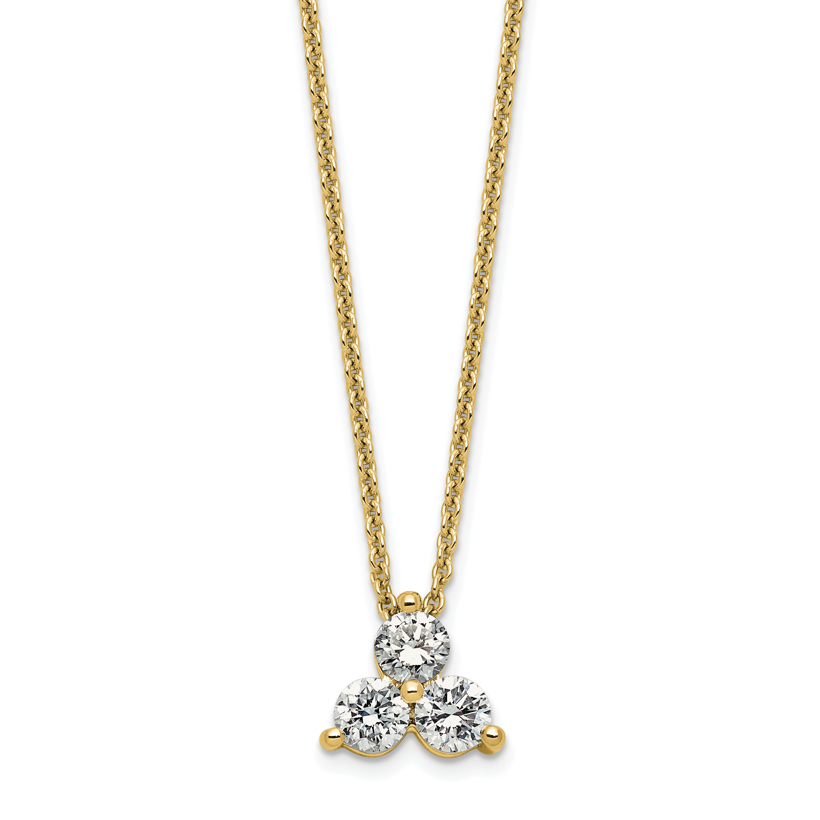 True Origin 14K 1/2 carat Lab Grown Diamond VS  D E F Three Stone 18 inch Necklace (PM4677-050-YLD)