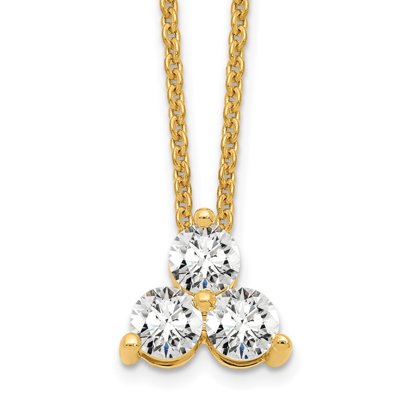 True Origin 14K 1/2 carat Lab Grown Diamond VS  D E F Three Stone 18 inch Necklace