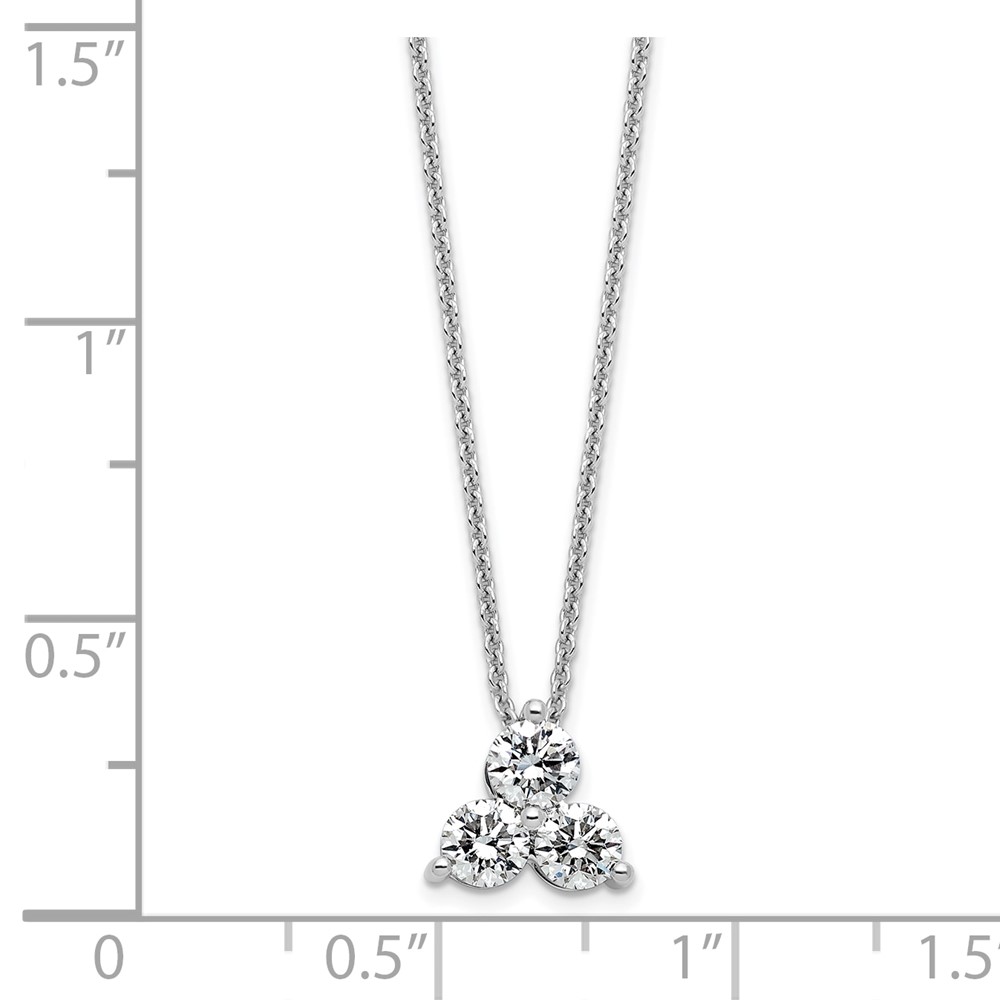 True Origin 14K White Gold 3/4 carat Lab Grown Diamond VS  D E F Three Stone 18 inch Necklace (PM4677-075-WLD)
