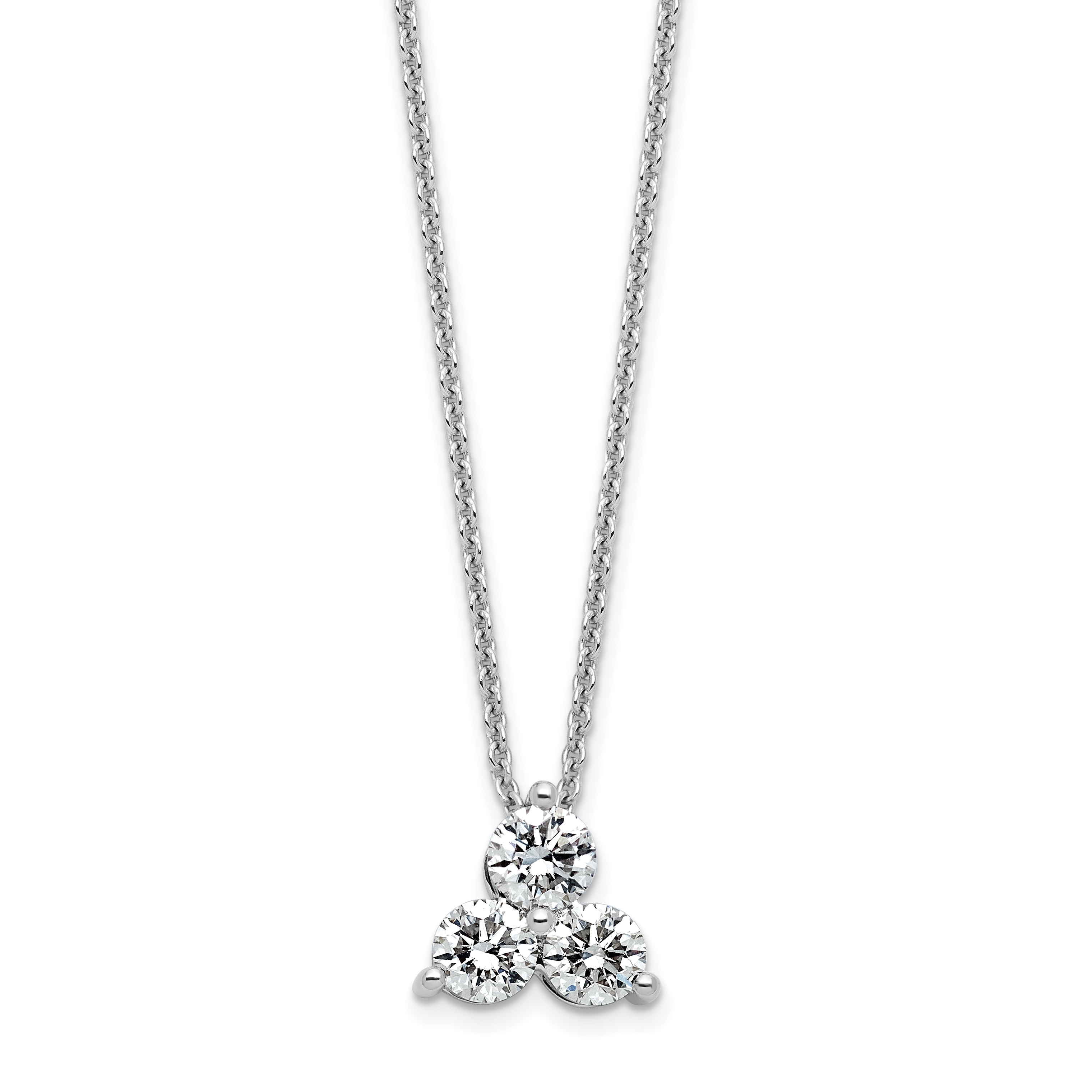 True Origin 14K White Gold 3/4 carat Lab Grown Diamond VS  D E F Three Stone 18 inch Necklace (PM4677-075-WLD)