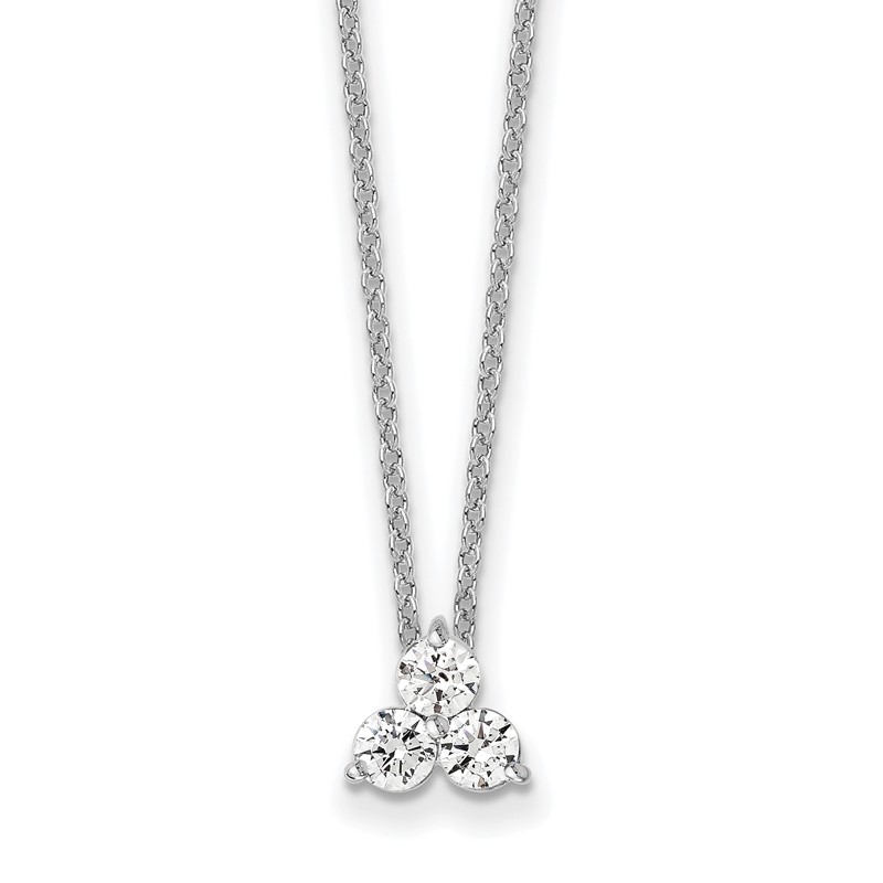 True Origin 14K White Gold 3/4 carat Lab Grown Diamond VS  D E F Three Stone 18 inch Necklace