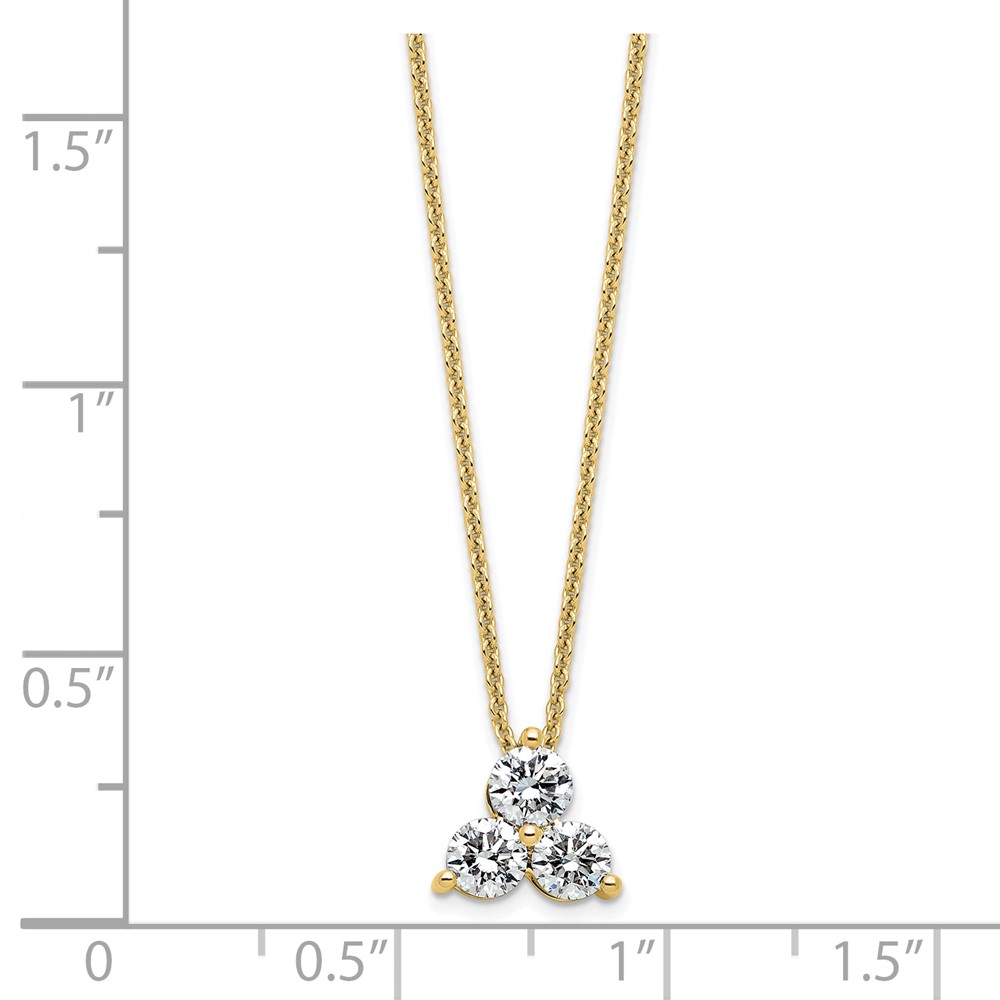 True Origin 14K 3/4 carat Lab Grown Diamond VS  D E F Three Stone 18 inch Necklace (PM4677-075-YLD)