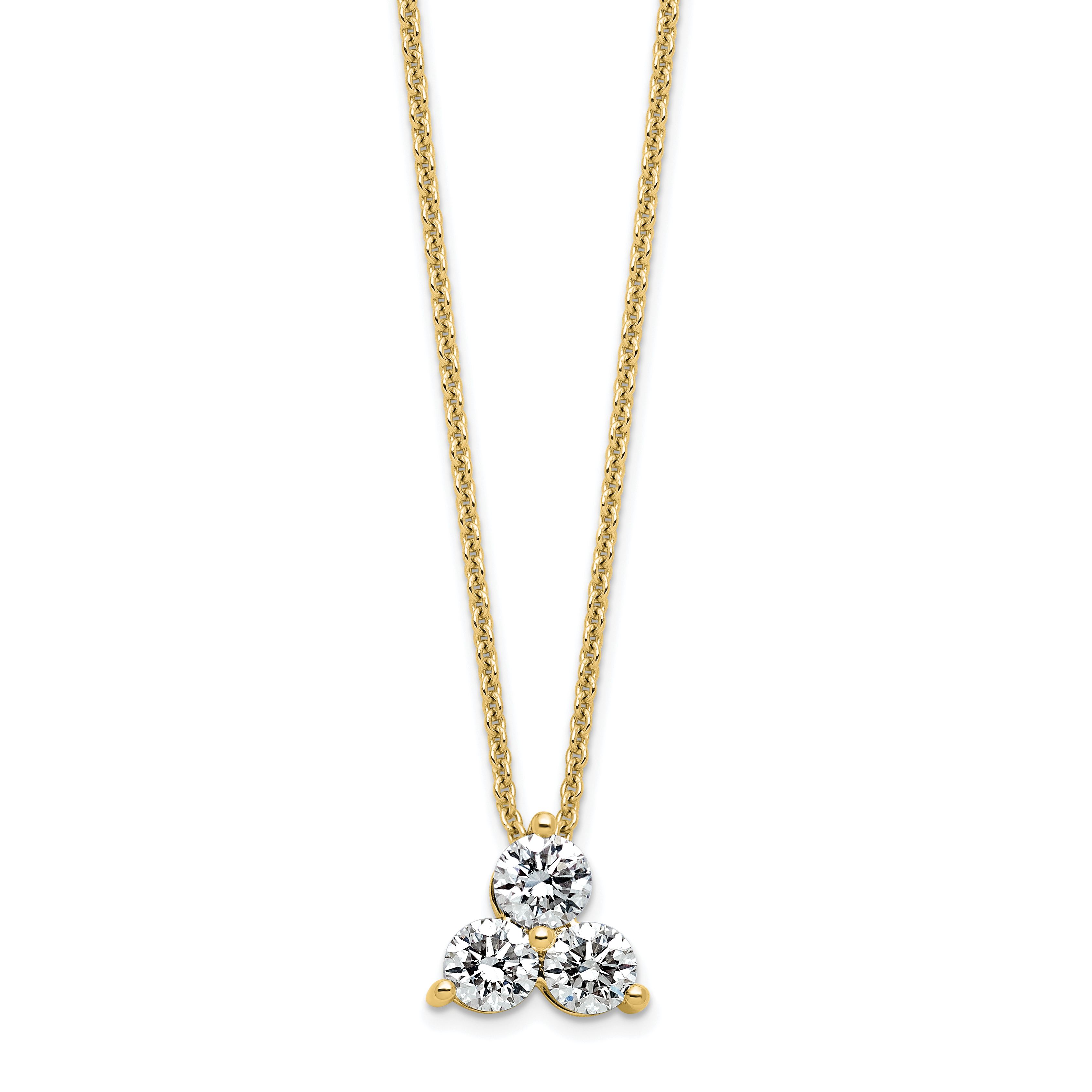 True Origin 14K 3/4 carat Lab Grown Diamond VS  D E F Three Stone 18 inch Necklace (PM4677-075-YLD)