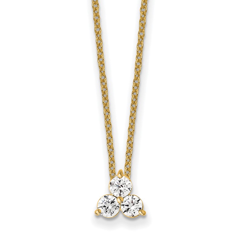True Origin 14K 3/4 carat Lab Grown Diamond VS  D E F Three Stone 18 inch Necklace