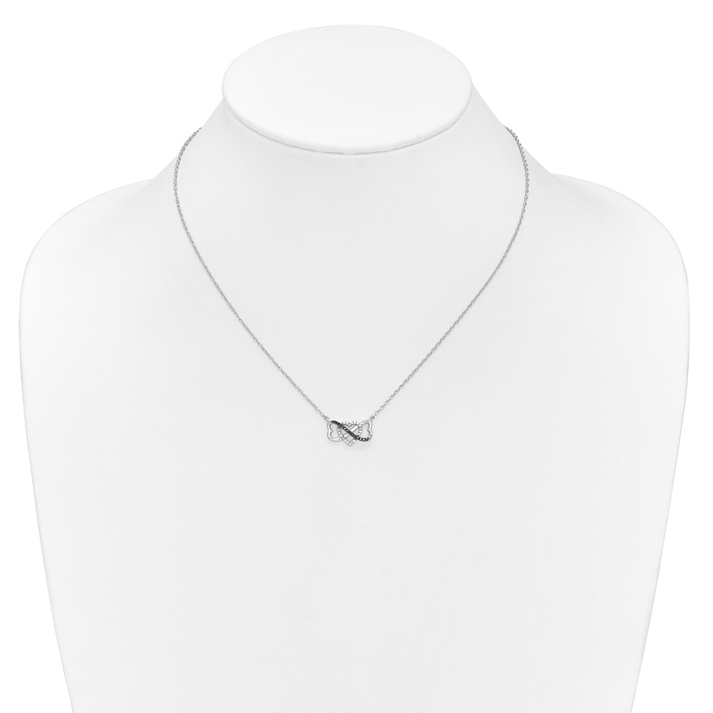 14k White Gold 1/10 carat Black and White Diamond Heart Infinity 17 inch Necklace (PM4680-BK-010-WA)