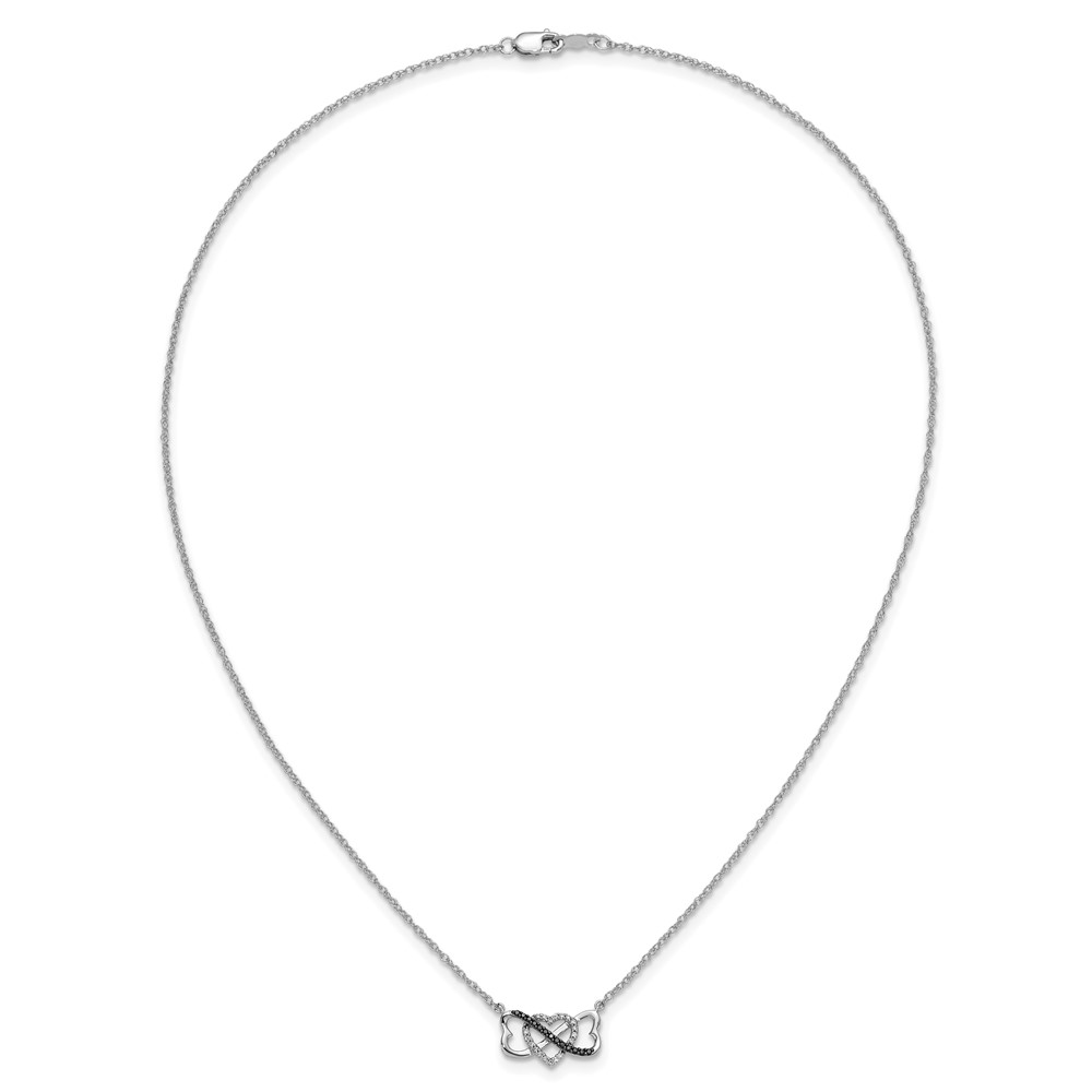 14k White Gold 1/10 carat Black and White Diamond Heart Infinity 17 inch Necklace (PM4680-BK-010-WA)