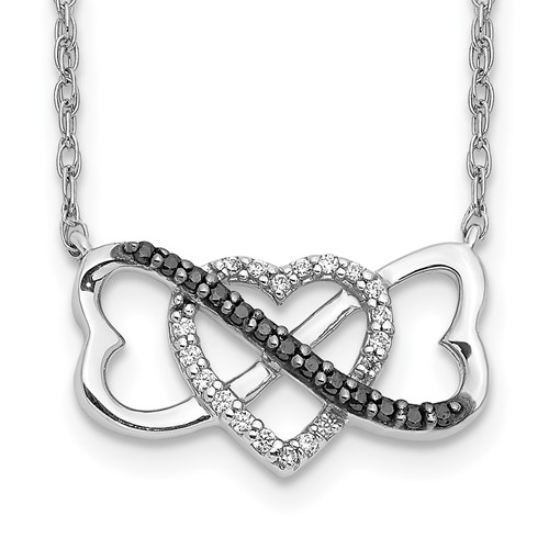 14k White Gold 1/10 carat Black and White Diamond Heart Infinity 17 inch Necklace