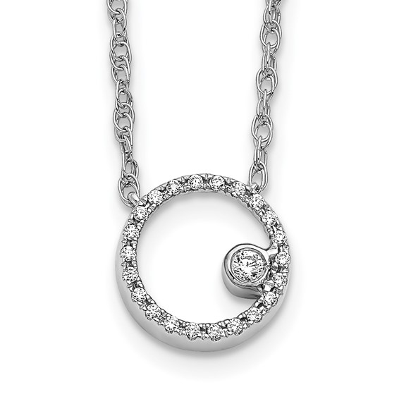 14k White Gold 1/10 carat Diamond Open Circle 18 inch Necklace