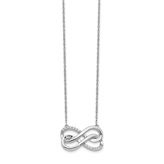 14k White Gold 1/10 carat Diamond Double Infinity Symbol 18 inch Necklace
