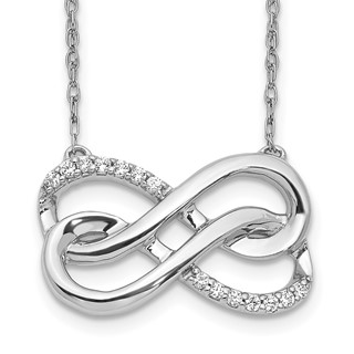 14k White Gold 1/10 carat Diamond Double Infinity Symbol 18 inch Necklace
