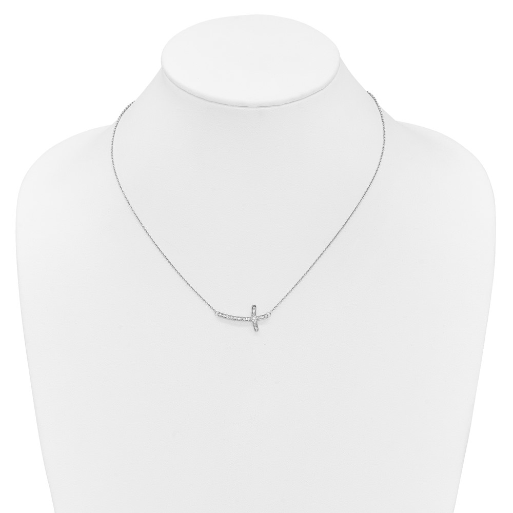 14k White Gold 1/4 carat Diamond Sideways Cross 18 inch Necklace (PM4691-025-WA)