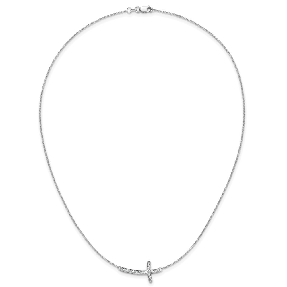 14k White Gold 1/4 carat Diamond Sideways Cross 18 inch Necklace (PM4691-025-WA)