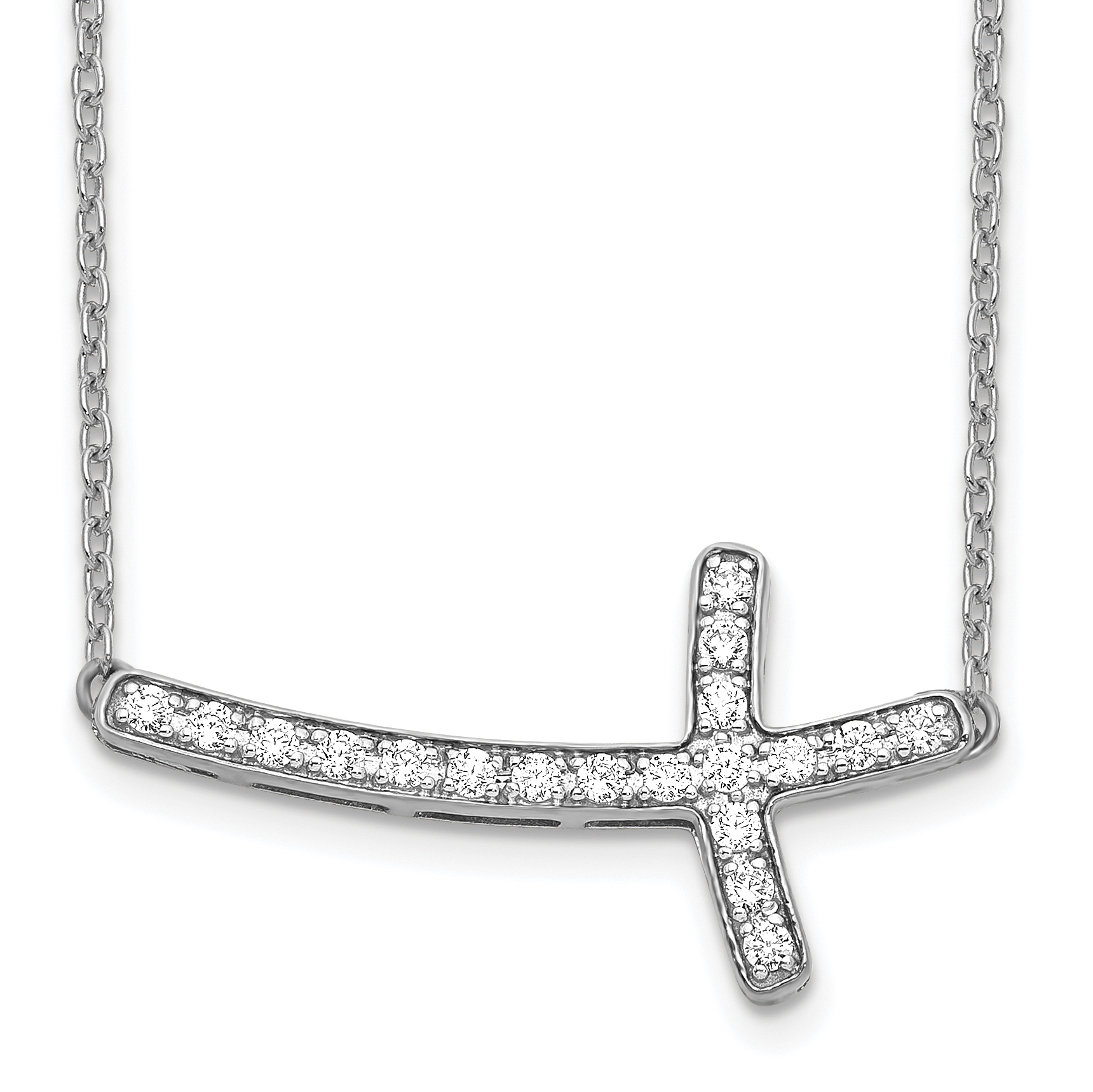 14k White Gold 1/4 carat Diamond Sideways Cross 18 inch Necklace (PM4691-025-WA)