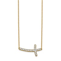 14K Yellow Gold 0.20 Carat Lab Grown Diamond VS SI+ G+ Complete Sideways Cross Necklace, 18" view 2