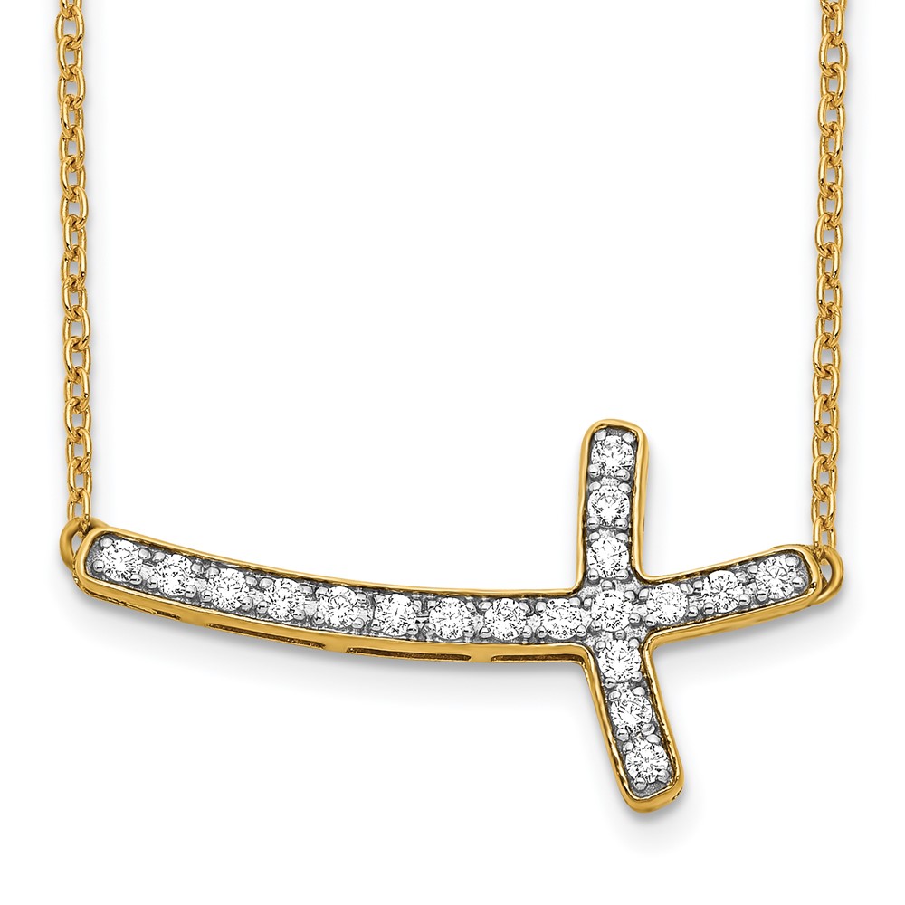 14K Yellow Gold 0.20 Carat Lab Grown Diamond VS SI+ G+ Complete Sideways Cross Necklace, 18"