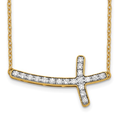 14K Yellow Gold 0.20 Carat Lab Grown Diamond VS SI+ G+ Complete Sideways Cross Necklace, 18"
