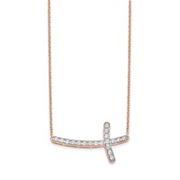 14K Rose Gold 0.50 Carat Lab Grown Diamond VS SI+ G+ Complete Sideways Cross Necklace, 18" view 2