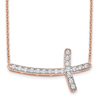 14K Rose Gold 0.50 Carat Lab Grown Diamond VS SI+ G+ Complete Sideways Cross Necklace, 18" view 1