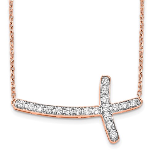 14K Rose Gold 0.50 Carat Lab Grown Diamond VS SI+ G+ Complete Sideways Cross Necklace, 18"