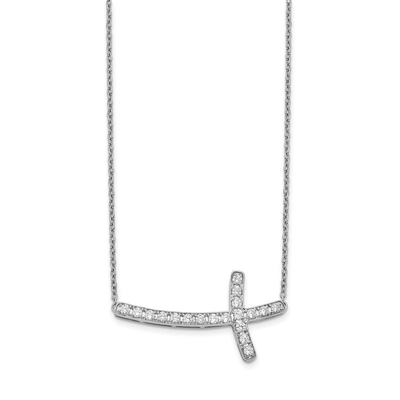 14k White Gold 1/2 carat Lab Grown Diamond VS/SI+ G+ Complete 18 inch Sideways Cross Necklace