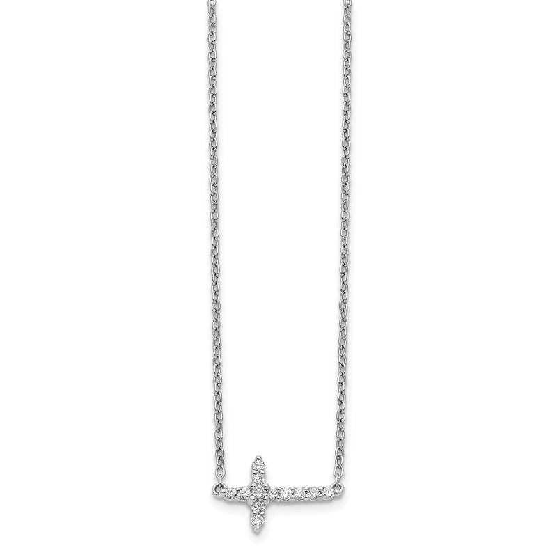 14k White Gold 1/6 carat Lab Grown Diamond VS/SI+ G+ Complete 18 inch Sideways Cross Necklace