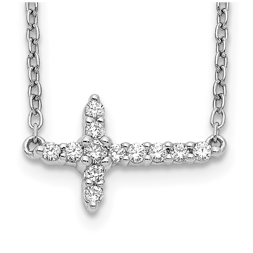 14k White Gold 1/6 carat Diamond Sideways Cross 18 inch Necklace (PM4692-016-WA)