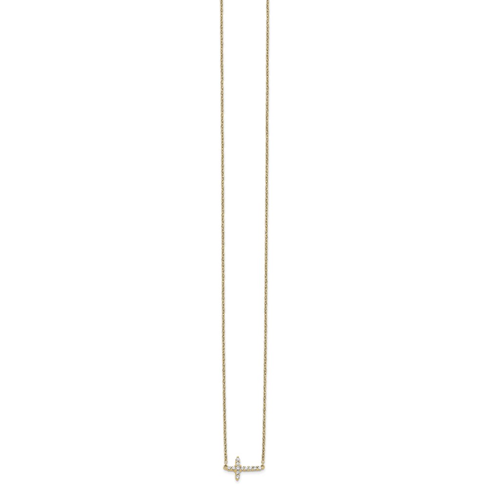 14k Polished 1/6 carat Diamond Sideways Cross 18 inch Necklace (PM4692-016-YA)