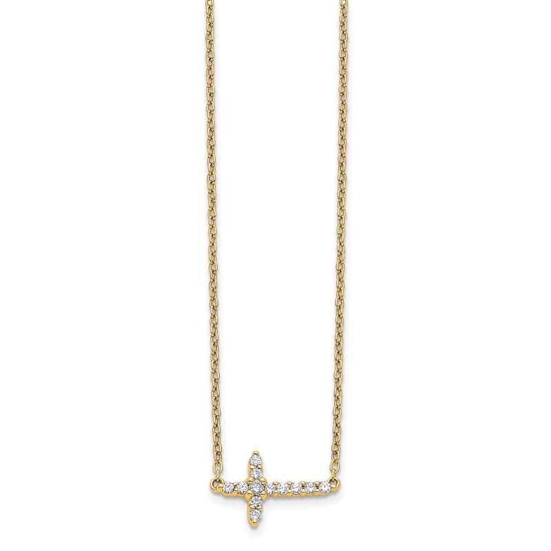 14k 1/6 carat Lab Grown Diamond VS/SI+ G+ Complete 18 inch Sideways Cross Necklace