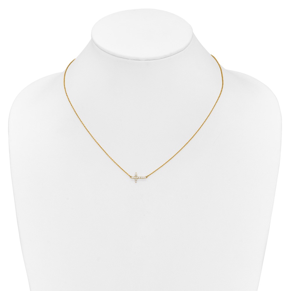 14k Polished 1/6 carat Diamond Sideways Cross 18 inch Necklace (PM4692-016-YA)