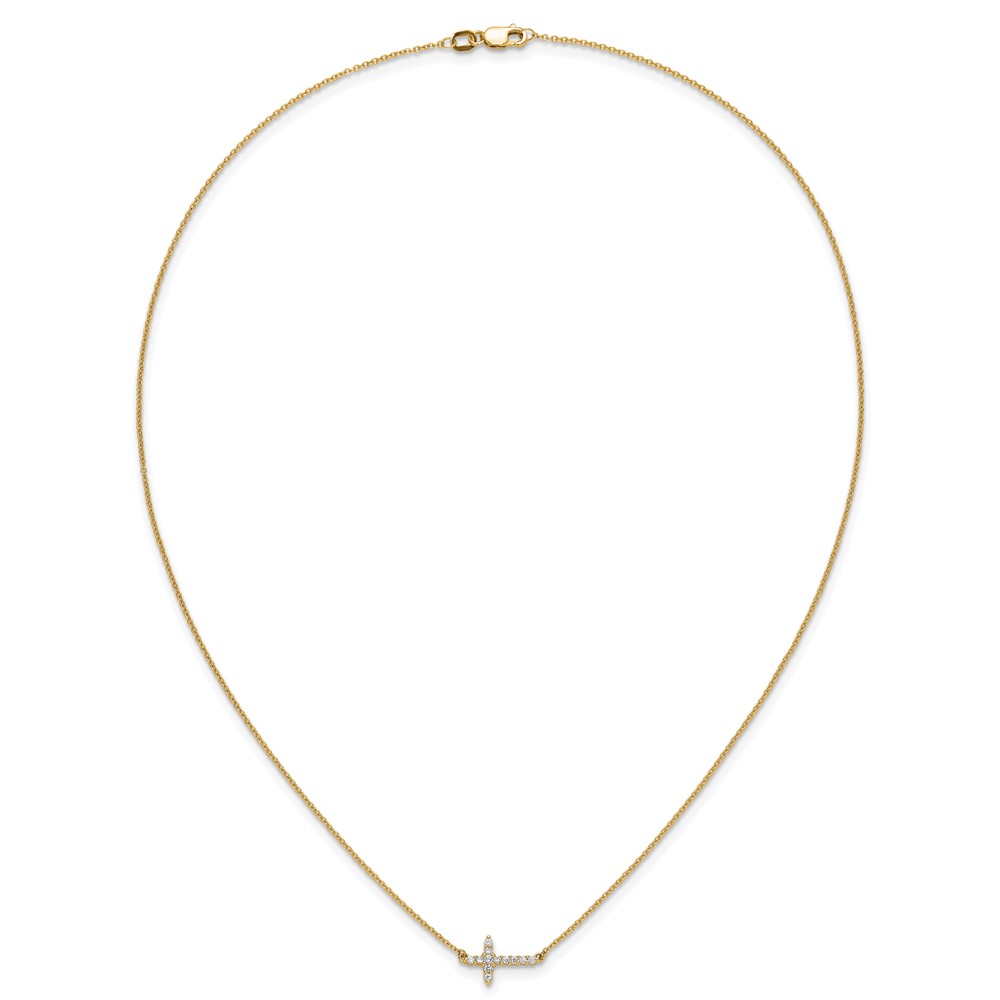 14k Polished 1/6 carat Diamond Sideways Cross 18 inch Necklace (PM4692-016-YA)