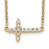 14K Yellow Gold 0.17 Carat Lab Grown Diamond VS SI+ G+ Complete Sideways Cross Necklace, 18" view 1