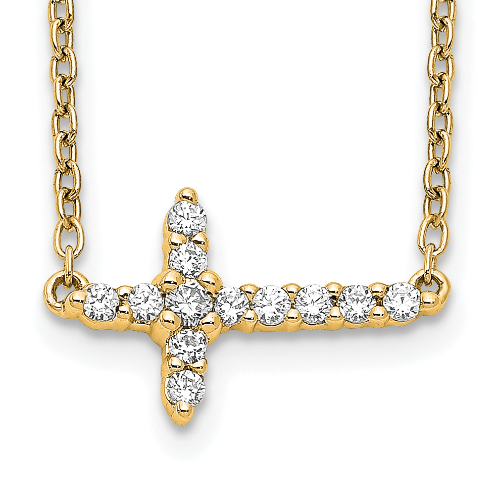 14k Polished 1/6 carat Diamond Sideways Cross 18 inch Necklace (PM4692-016-YA)